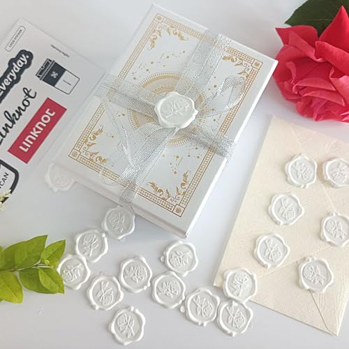 50 Pcs Adhesive White Rose Wax Seal Stickers, Roses Seal for Envelope, Easy to Use and Good Adhesion White Envelope Stickers, Wedding Invitation Accessories