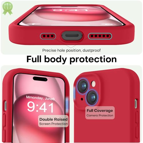 Image of LOVE 3000 Compatible with iPhone 15 Case, [Smooth Silicone Full Coverage Camera] [8ft Drop Protection], Soft Microfiber Lining Full Body Protective Case for iPhone 15 6.1 inch - Red