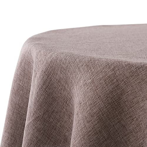 Decomira Tischdecke wasserabweisend Leinen-Optik - Fleckschutz, abwaschbar - Garten-Tischdecke Outdoor, Tischtuch Esstisch - Braun Taupe - 160 cm Rund