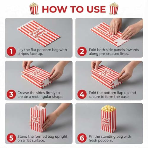 Paper Popcorn Bags,120 Pack 1oz Popcorn Bags Individual Servings, Popcorn Bag Bulk for Popcorn Machine,Movie Nights Pop Corn Bags - Thumbnail 3