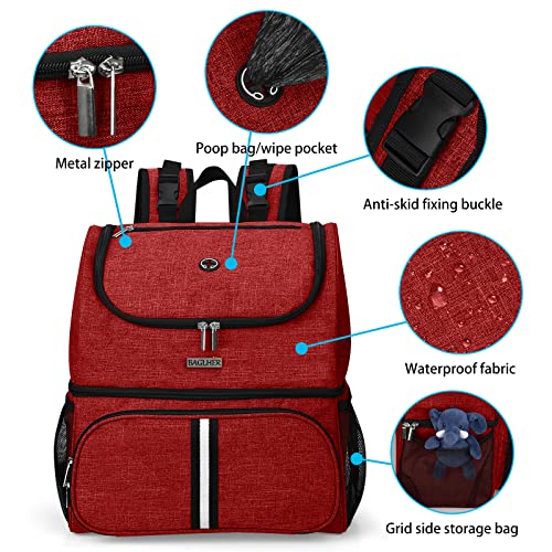 BAGLHER-Pet-Travel-Bag-Double-Layer-Pet-Supplies-Backpack-for-All-Pet-Travel-Supplies-Pet-Travel-Backpack-with-2-Silicone-Collapsible-Bowls-and-2-Food-Baskets-Red BAGLHER Pet Travel Bag Double Layer Pet Supplies Backpack for All Pet Travel Supplies Pet Travel Backpack with 2 Silicone Collapsible Bowls and 2 Food Baskets Red