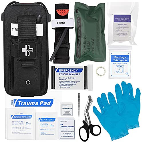 Emergency Trauma Kit with CAT Tourniquet, Emergency Treatment Care EMT First Aid Kit Black