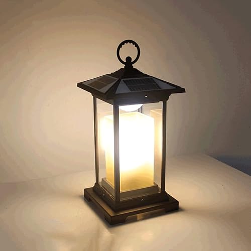 ZEELYDE Luces de poste al aire libre, control remoto, lámpara solar de pie para césped, luz inteligente de control de luz, luz de cabeza de poste al