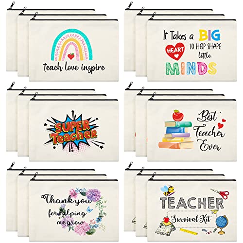 18 peças de presentes de agradecimento em bolsas de maquiagem a granel para mulheres, 6 estilos, bolsas de lápis de lona, estojo de higiene pessoal de viagem com zíper, presente para o dia do