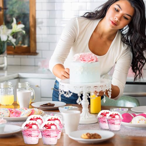 Alaeseje 100 Pack 8oz Plastic Cups with Dome Lids,PET Crystal Clear Cups,Disposable Dessert Cups for Ice Cream,Fruit,Parfait,Pudding,Yogurt,Jelly