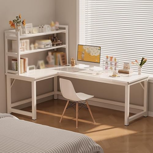 Poste de travail d'angle en bois pour un aménagement bureau à domicile confortable dans le salon