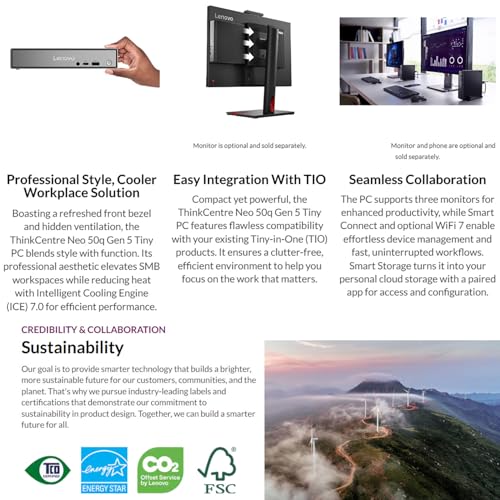 Image of Lenovo ThinkCentre neo 50q Gen 5 Mini Desktop PC, Intel Core i5-13420H 8-Core, 16GB DDR5 RAM, 1TB SSD, WiFi 6E, Bluetooth 5.3, Dual Display, USB-C, Windows 11 Pro - Business Office Remote Work
