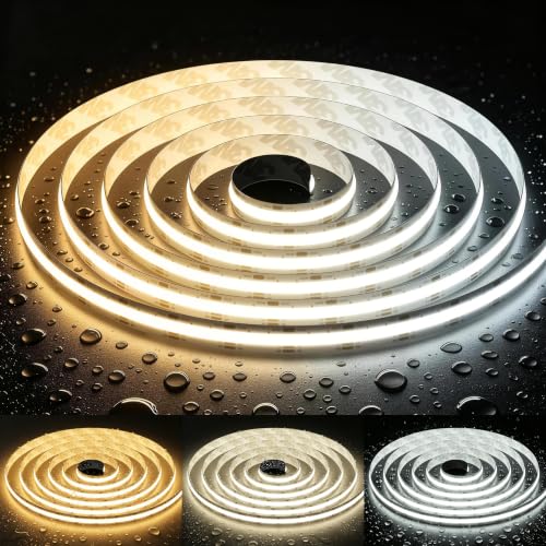 PAUTIX COB LED Strip Light CCT Tunable White IP65 Waterproof,CRI90+ 16.4ft/5m 2700K-6500K Dimmable 24V LED Tape Light,for Under Cabinet Bedroom Kitchen DIY Lighting(Adapter&Controller NOT Included)