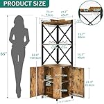 YITAHOME Corner Bar Cabinet with Glass & Wine Holder, Industrial Corner Shelf with Wine Storage, 5-Tiers Liquor Cabinet Bar for Home/Living Room/Kitchen, Rustic Brown - Image 3
