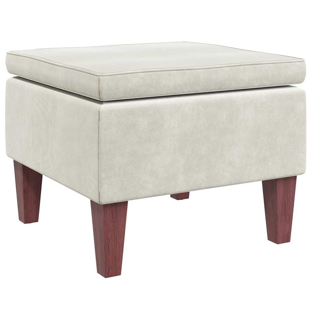 GKHPYURE Fußhocker Creme aus Samt mit Holzbeinen, 52 x 52 x 42 cm | Samt, 100 % Polyester, Hevea-Holz, Schaumstoff, quadratische Beine, max. 110 kg, Montage erforderlich