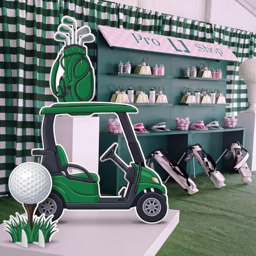 Image of 3 Pcs Golf Birthday Decor Cart Ball Bag Cardboard Cutouts | Sturdy Bases, Retirement Shower Photo Props, Golf Bag Ball Cutouts, Sports Party Background, Themed Standees for Celebrations