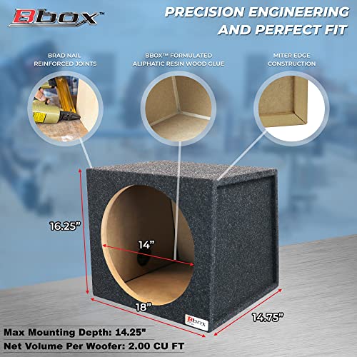 Image of Bbox Single Sealed 15 Inch Subwoofer Enclosure - Car Subwoofer Boxes & Enclosures - Premium Subwoofer Box Improves Audio Quality, Sound & Bass - Red & Black Spring Terminals - Charcoal