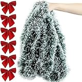 Fryloo Weihnachtsdekorationen Weihnachtsgirlande Mit Schleife Und Lamettaband, Grünes Zuckerrohrband Für Den Weihnachtsbaum, Hängender Anhänger Kranzschmuck, Party- Hochzeitsdekoration