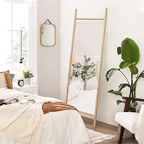Image of NeuType 65 inch x 22 inch Full Length Mirror Large Ladder Style Mirror Solid Wood Frame Full Length Mirror for Wall, Large Bedroom Mirror, Wall Mounted or Leaning Against Wall, Natural (No Stand)