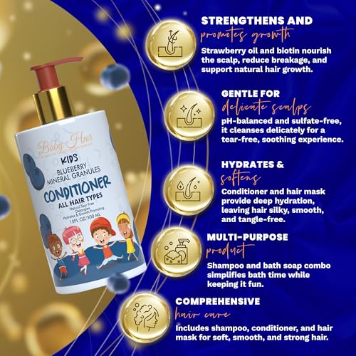BABY HAIR Crianças: Condicionador Vegano de Mirtilo e Grânulos Minerais pH - Fórmula Balanceada Livr