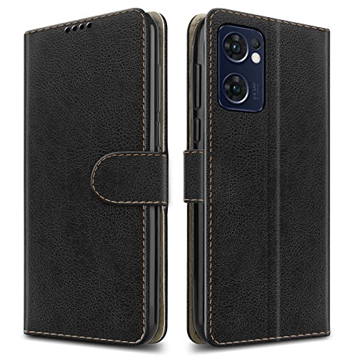 PIXFAB For Oppo Find X5 Lite 5G Leather Phone Case, Magnetic Closure Full Protection Book Folio Design, Wallet Case Cover [Card Slots] and [Kickstand] For Oppo Find X5 Lite 5G - Black