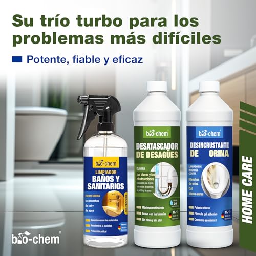 Bio-Chem - Detergentes baño - Desatascador de desagües 1 l - Limpiador de cal y orina 1 l - Producto para superficies de baño 750 ml – Basic Set 3 productos - imagen 2