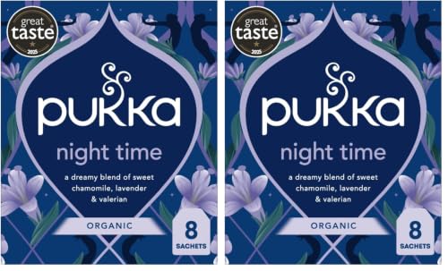 Image of Pukka Night Time Organic Herbal Tea - 8 Biodegradable Tea Bags - Sleep Tea Box, Chamomile, Lavender, Oat Flower, and Limeflower - Natural For Bedtime Relaxation, Caffeine Free (Pack of 2)