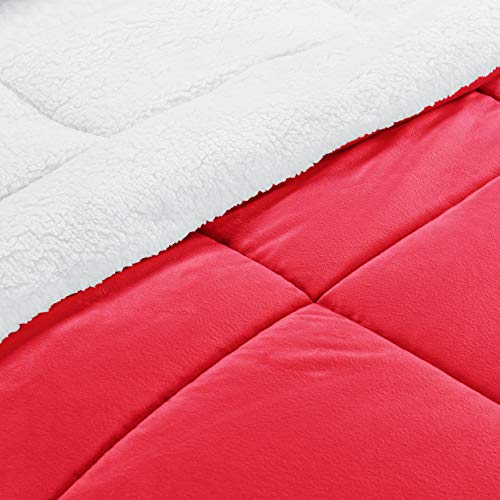 Elegant Comfort Micromink Stripe Lined Sherpa Comforter Set, Premium Down Alternative Micro-Suede 3-