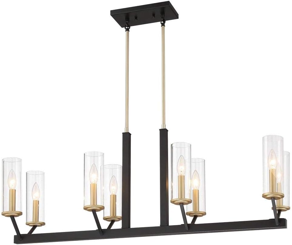 Vanity Art 8 Lights Linear Pendant Chandelier Lighting Metal Ceiling Light Fixtures for Kitchen Living Room 12068BK-BD