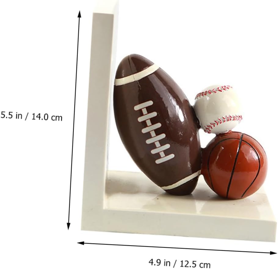 PRETYZOOM Cartoon Rugby Bookend Resin Book Holder with Creative Sports Design for Home Office Library Study Shelves Decorative Support