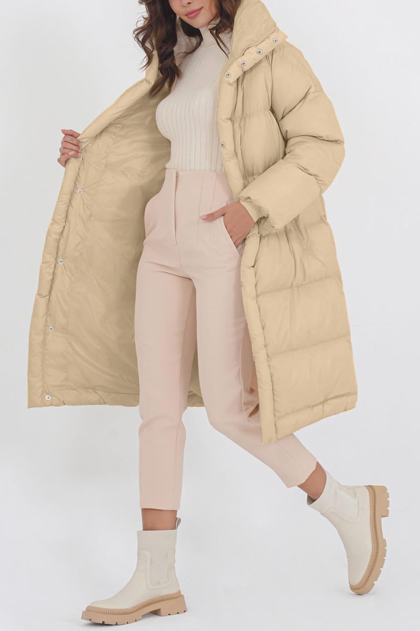 Fazortev Women's Long Puffer Jacket Stand Collar Zip Baggy Down Coats with Side Pockets Outwear - Image 4