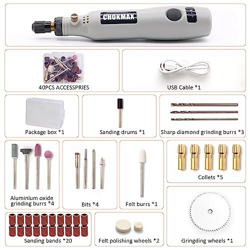 CHOKMAX Mini Multifunktionswerkzeug, 3.7V Li-ion Mini Rotary Multi-Tool Kit mit variabler Geschwindigkeit, 42pcs Zubehör Kit elektrische Tool DIY Schleifer zum Polieren, Reinigen und Gravieren