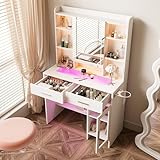 Tocador con iluminación LED, 3 colores, brillo ajustable, mesa de maquillaje...
