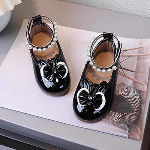 Girls Mary Jane Flat Shoes Girls Soft Sole Slip On Pearl Bow Leather Dress Shoes for Party Wedding School4