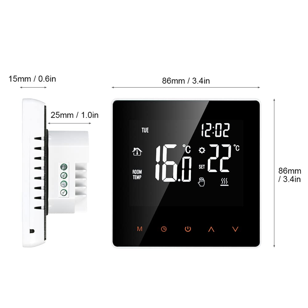 Kavolet Thermostat Intelligent 16 A, Contrôleur de température numérique, Thermostat de Chauffage électrique, écran Tactile LCD, Programmable hebdomadaire, pour Maison école Bureau hôtel