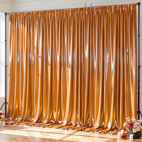 10x10ft Rust Orange Glitter Backdrop Curtain for Parties, Wrinkle Free Satin Photo Backdrop Drapes 2 Panels Shimmer Back Drop Cloth for Halloween Wedding Birthday Photography Background Decor