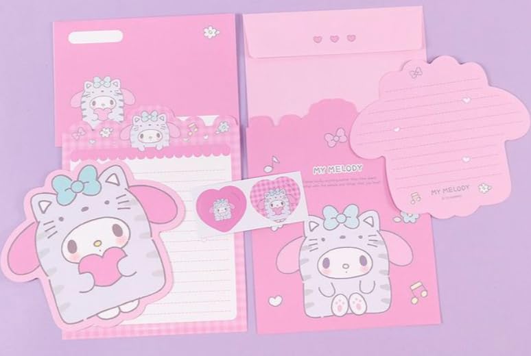 Image of My Melody All Occasion Cards Set Officially Licensed with Envelopes - 4 Sheets, 2 Envelopes, 2 Seal Stickers