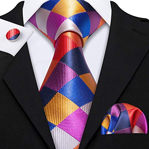 Image of Barry.Wang Ties for Men Silk Tie Sets Polka Dot Woven Necktie Pocket Square Cufflinks Business Wedding