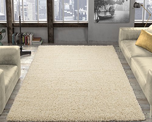 Ottomanson Collection Shag Rug, 7 ft 10 in x 9 ft 10 in, Solid Ivory
