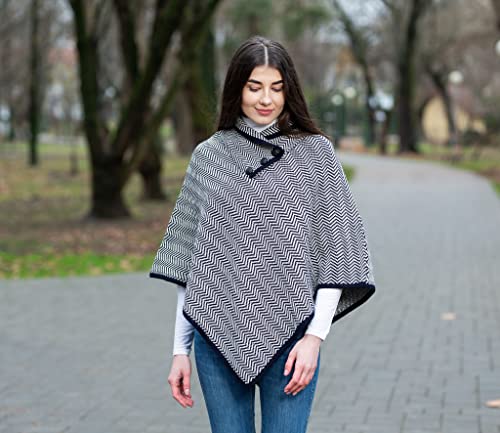 Image of SAOL Ladies Herringbone Poncho Sweater Soft Wool Blend
