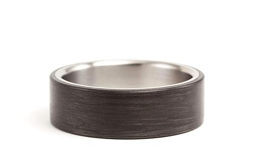 Miniatura 3 de Men's titanium and carbon fiber ring. Modern and industrial black wedding band. Water resistant, very durable and hypoallergenic. (00310_6N)