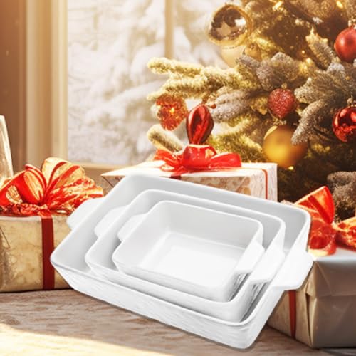 Krokori Casserole Dishes for Oven, Ceramic Baking Dishes, Lasagna Pan with Handles, Porcelain Baking Pan Deep, Bakeware for Baking, Cooking, Wedding Gift, Set of 3 (11.6\" x 7.8\", White) - Thumbnail 4