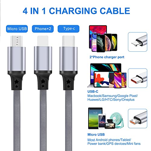 Bismdky Multi Usb Retractable Charger Cable, 4 In 1 Multiple Charging Cord Adapter With Type C Micro Usb Mini Port Connectors Compatible With Cell Phones Tablets Universal Use Black Bir4In1 3.3Ft #TOP1