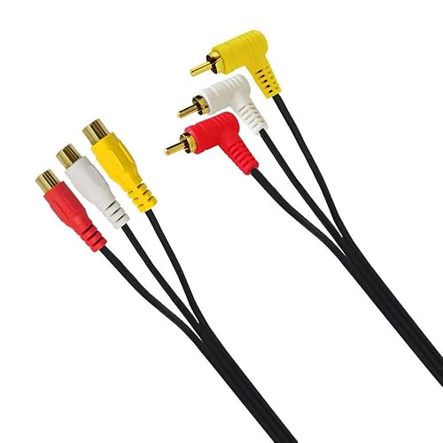 Miniatura 3 de Seadream Cable de extensión 3RCA AV en ángulo - chapado en oro 3 RCA en ángulo recto macho a 3 RCA hembra Audio Video Compuesto Cable de extensión