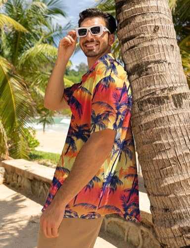 Image of Yoimira Hawaiian Shirts for Men, Print Mens Casual Short Sleeve Button Down Shirts Floral Aloha Beach Shirt