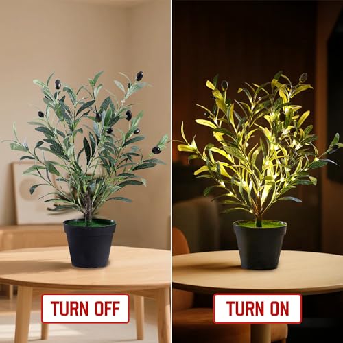 Image of Artificial Olive Tree Lamp, Faux Olive Tree and Fruits Artificial Plant Twinkling Tree for Office House Living Room Bedroom Stairs Foye Coffe Shop Store Home Decor, Christmas Birthday Gifts for Women