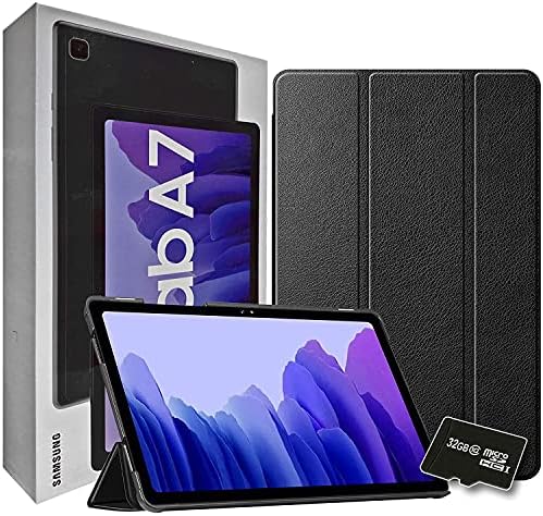 2020 Samsung Galaxy Tab A7 10.4” Inch 32 GB Wi-Fi Android 10 Touchscreen International Tablet (Gray) Bundle – Slim Trifold Hard Shell Case and 32GB Micro SD Card