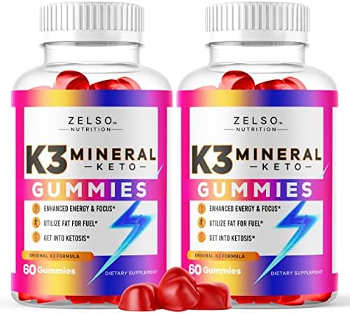 (2 Pack) K3 Mineral Gummies by Zelso Nutrition, The Original K3 Formula Pills Now In Gummy, Advanced Vitamins Plus Multivitamin, 60 Day Supply