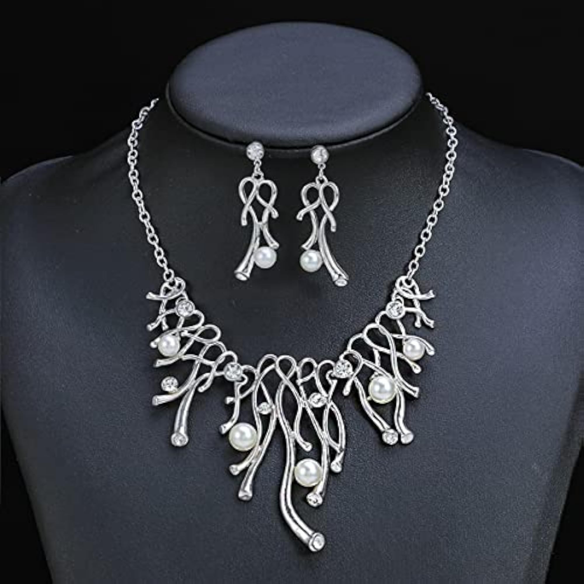 Toned Pearl Studded Necklace Set with Earrings, Elegant Gift