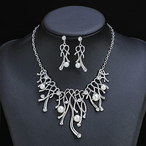 Toned Pearl Studded Necklace Set with Earrings, Elegant Gift