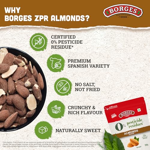 Image of Borges ZPR Almonds - Roasted with Skin 200 gm | Zero Pesticide |Premium Spanish Variety | Crunchy & Rich Flavour