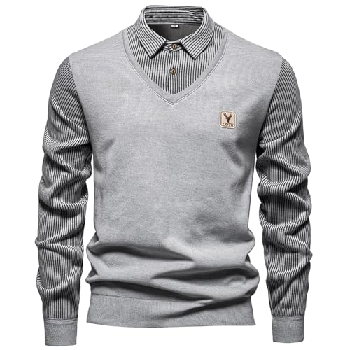 Chaqueta de punto para hombre con cuello tejido gris XXL