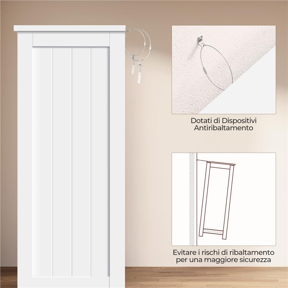 Yaheetech Mobile da Bagno con 4 Cassetti Mobiletto Portaoggetti Moderno con 2 Ante Armadietto Bagno Bianco Moderno Ripiano Regolabile 81 cm × 30 cm × 83 cm