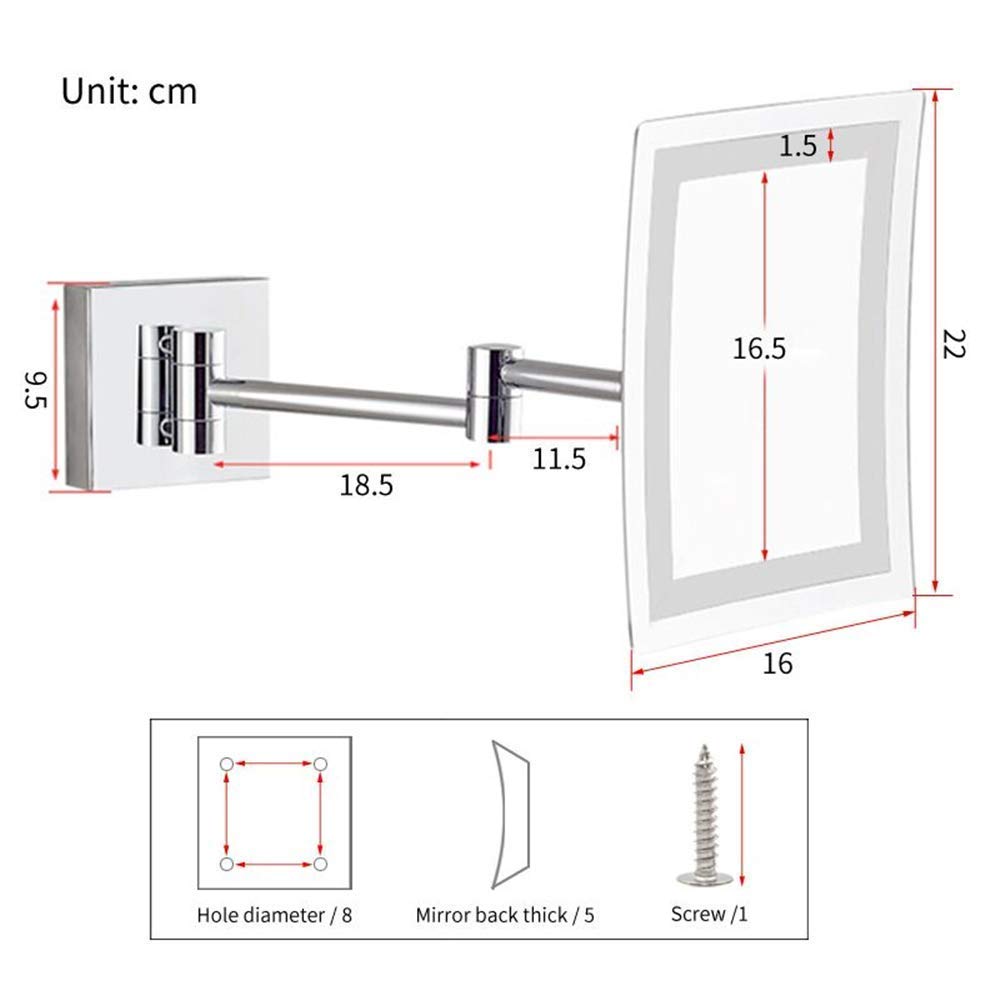 Specchi for Il Trucco, vanità a Parete in Ottone su Un Lato Illuminato 3X ingranditore da Barba Pieghevole con Interruttore Spina cromata