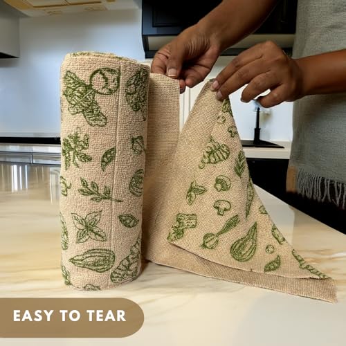 Image of Microfiber Tearable Cleaning Cloth Roll - 20 Pulls | Reusable, Super Absorbent, Easy to Tear | Ideal for Kitchen, Car, Electronics, and More | 180 GSM | Vegetable Print